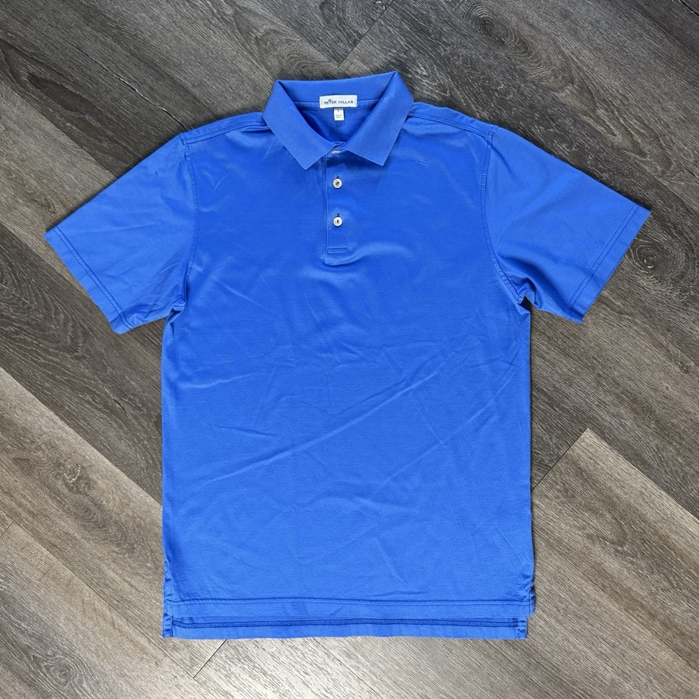 Peter Millar Men's M Blue Shirt Short Sleeve Collared Button Polo Shirt